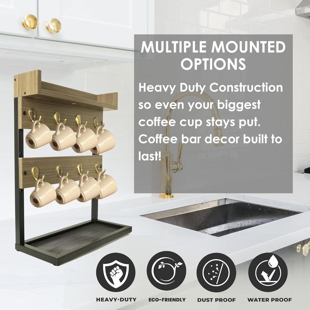 Wall Mounted 2-Tier Coffee Mug Rack C3930