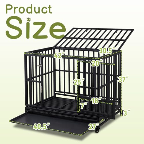42" Large Metal Wire Dog Crate with Lockable Wheels, Double Door R90746
