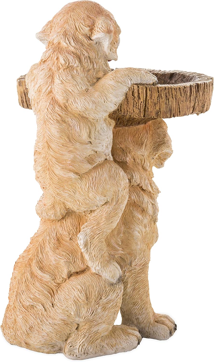 Two Playful Golden Retriever Puppies Resin Birdbath, 13¼ Dia. x 22 H T606178