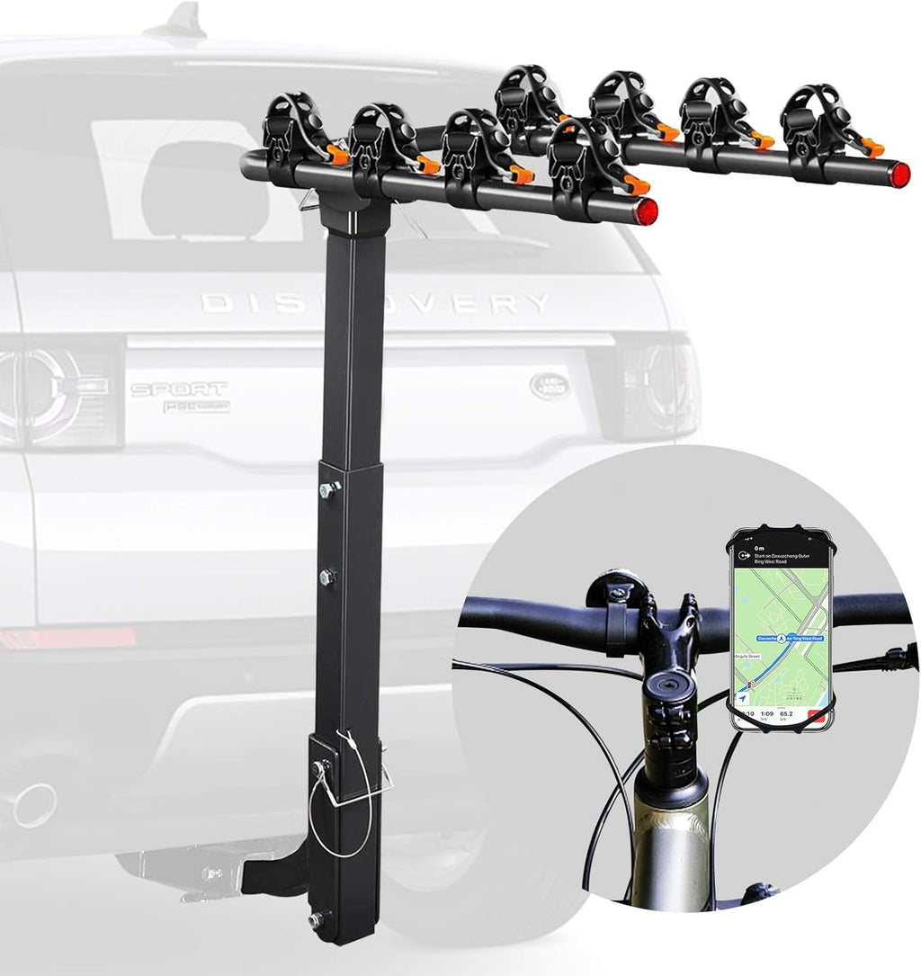 Bicycle Car Rack Bike Hitch Rack Double Foldable Bike Carrier Rack with 2'' Hitch Receiver, Bike Phone Mount, 4 Bike, Pack of 2 H1235