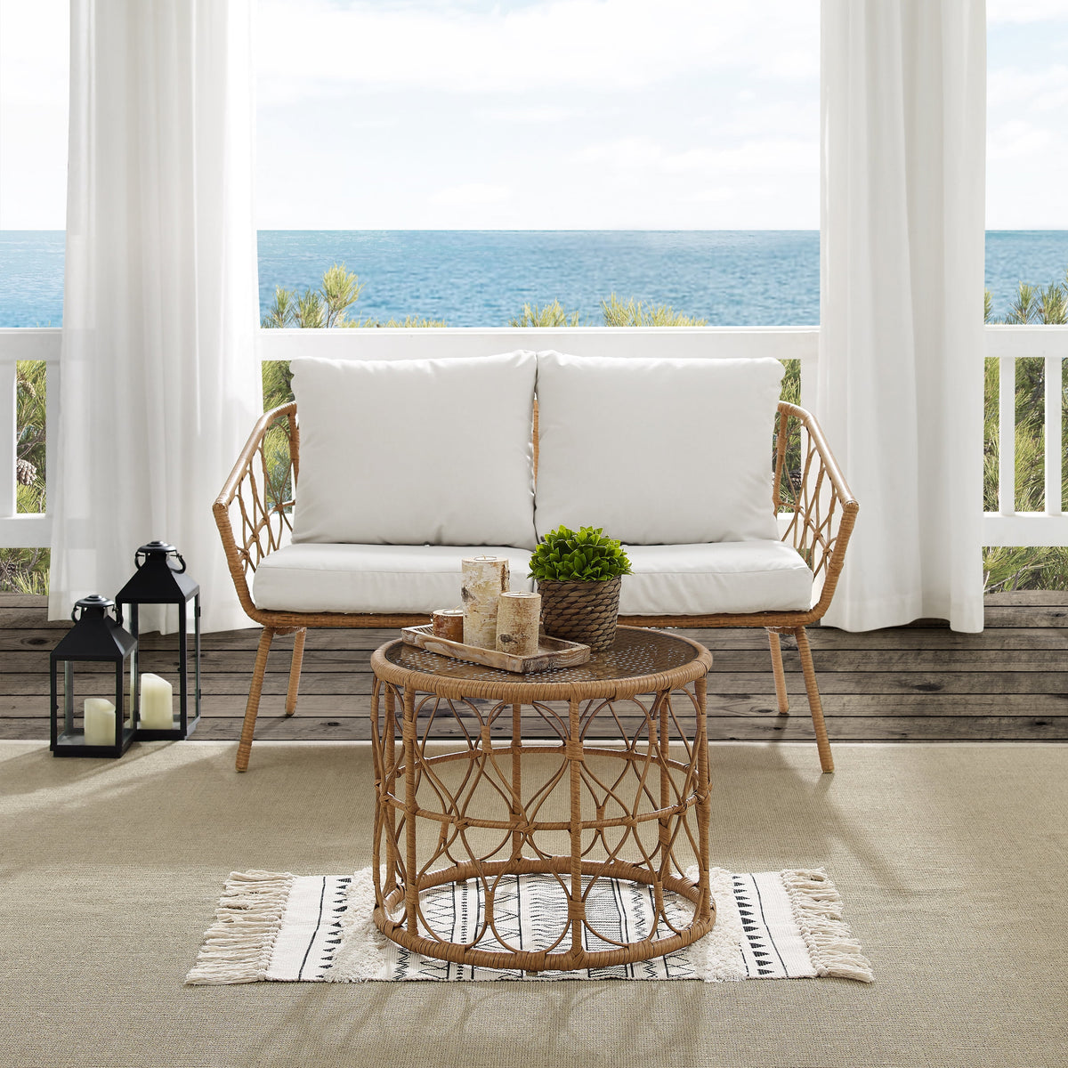 Natural Wicker Outdoor Conversation Set D1274
