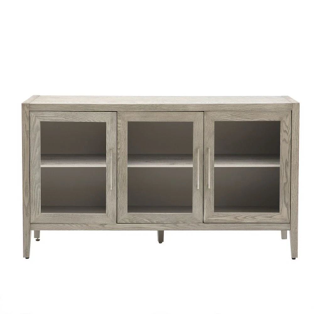 Wood Storage Cabinet with Three Tempered Glass Doors and Adjustable Shelf, Gray G903