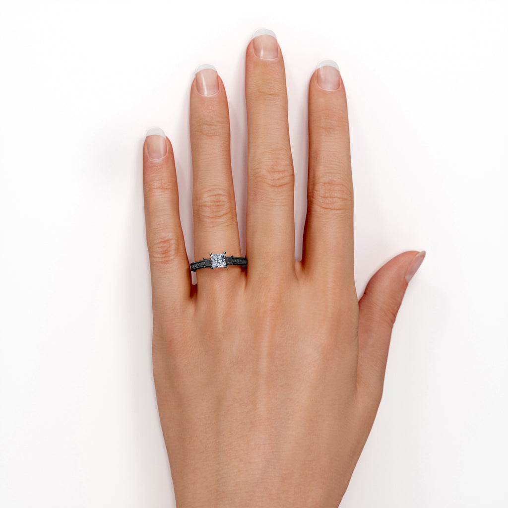 0.5 TCW Princess Cut Moissanite Engagement Ring with Lab Created Black Diamond E71266