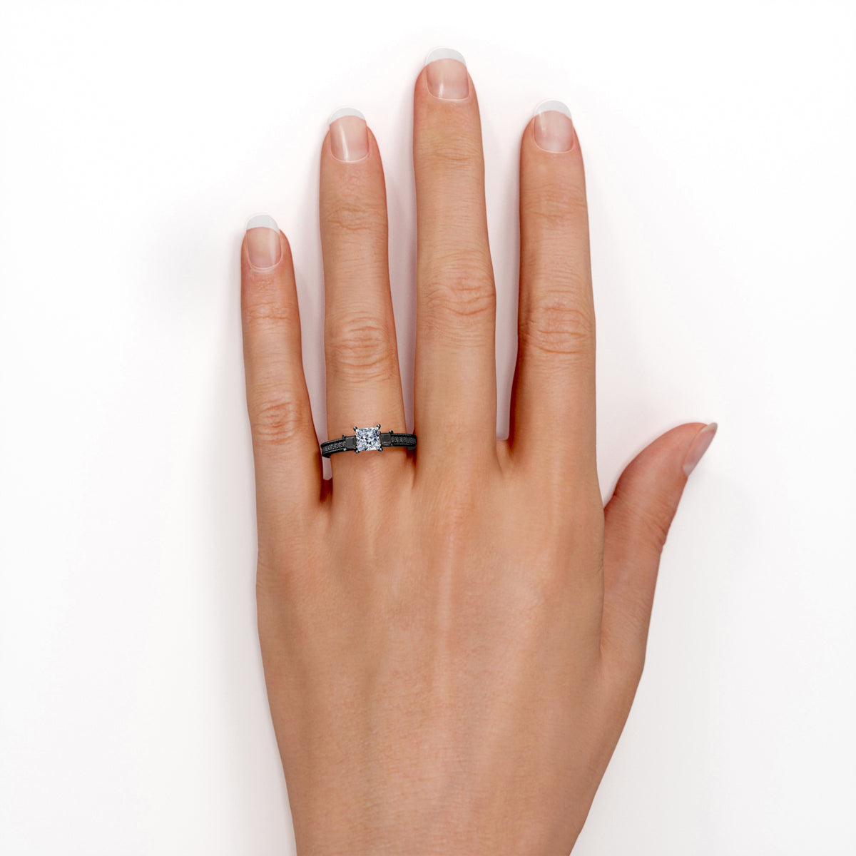 0.5 TCW Princess Cut Moissanite Engagement Ring with Lab Created Black Diamond E71266