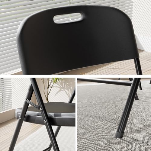 4 Pack Stackable Folding Chairs Plastic Seat Steel Frame Matte Black F790