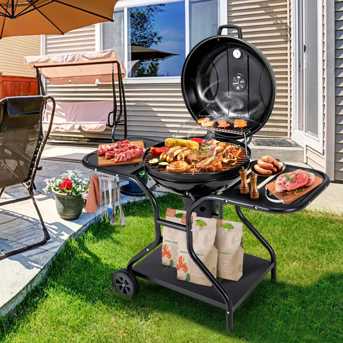 22 inch Charcoal BBQ Grill with Thermometer P8043