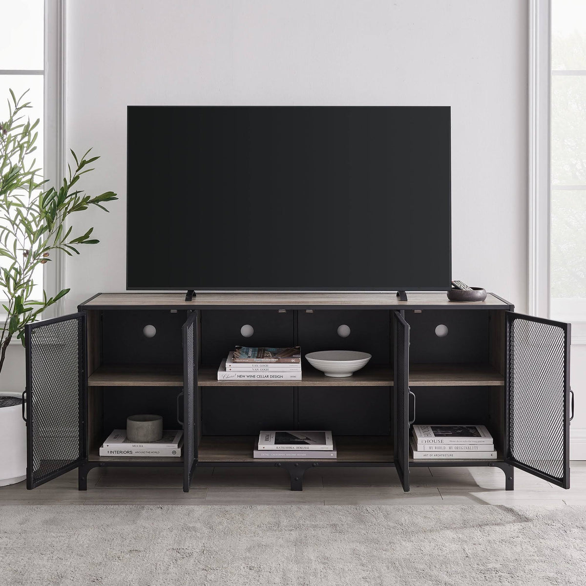 Grey Wash Industrial TV Stand Console B88936