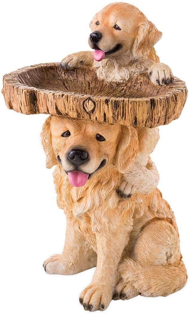Two Playful Golden Retriever Puppies Resin Birdbath, 13¼ Dia. x 22 H T606178
