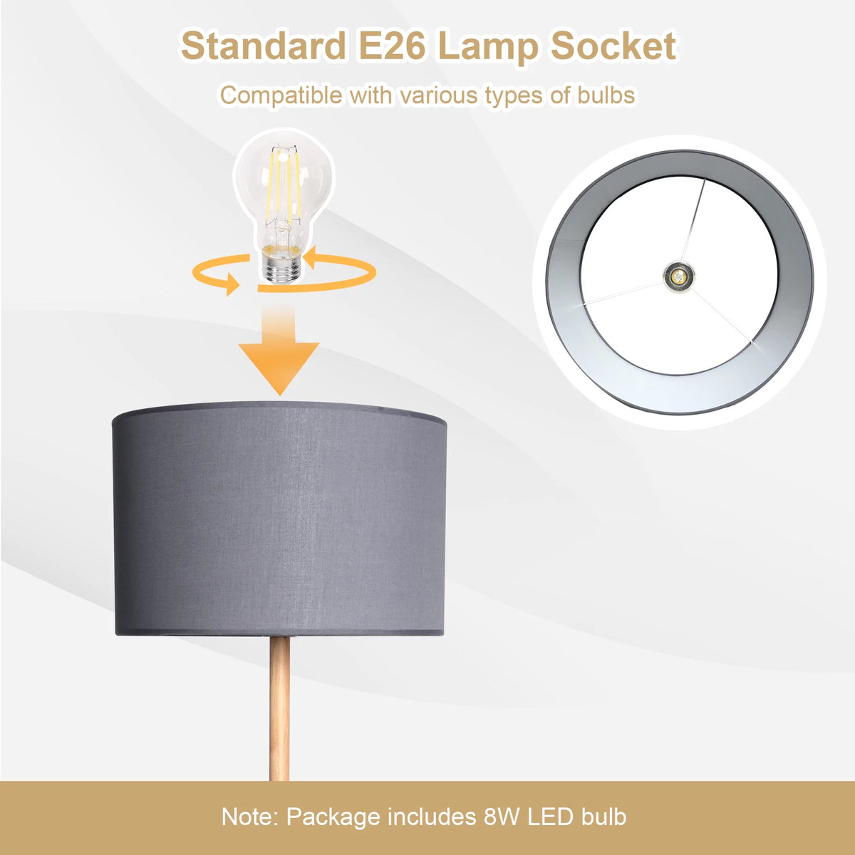 Modern Floor Lamp with 8W LED Bulb, Foot Switch & Fabric Lamp Shade E33643