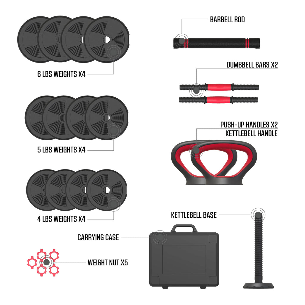 60 lbs Adjustable Dumbbell, Barbell, and Kettlebell Weight Set U6572