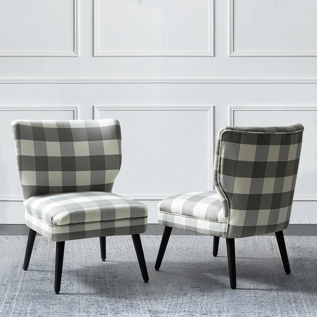 Grey Buffalo Plaid Side Chair with Black Base, Set of 2 N394