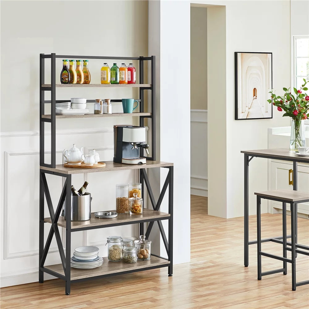 5-Tier Industrial Wood Baker’s Rack Storage Shelf, Gray Y2778