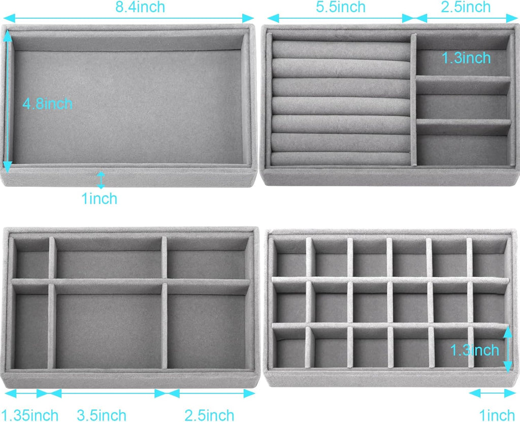 4 Pcs Velvet Jewelry Organizer Trays W8332