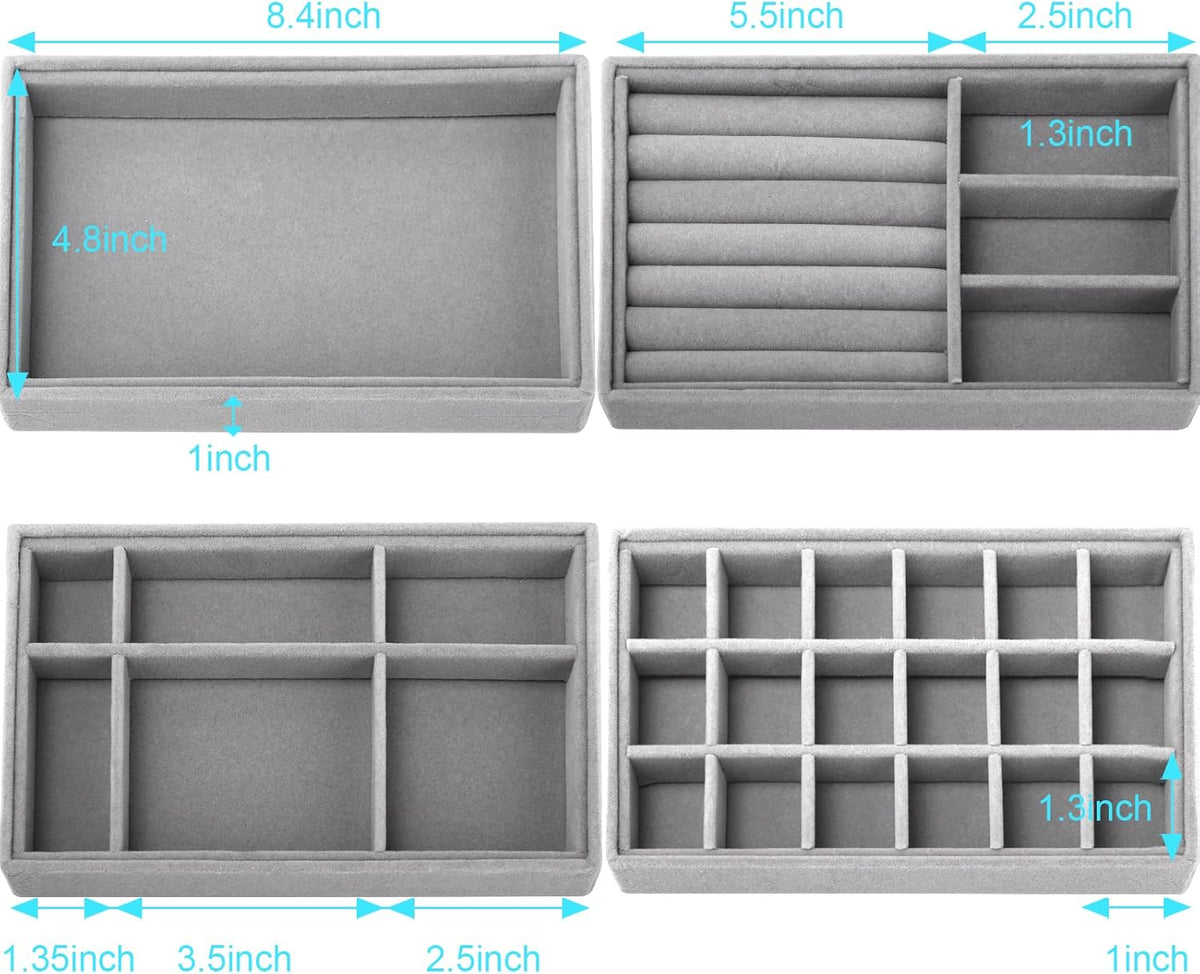 4 Pcs Velvet Jewelry Organizer Trays W8332