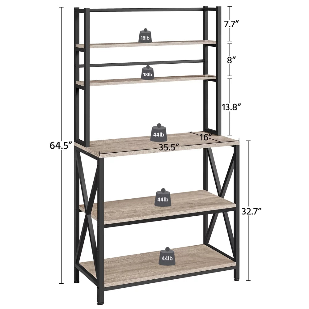 5-Tier Industrial Wood Baker’s Rack Storage Shelf, Gray Y2778