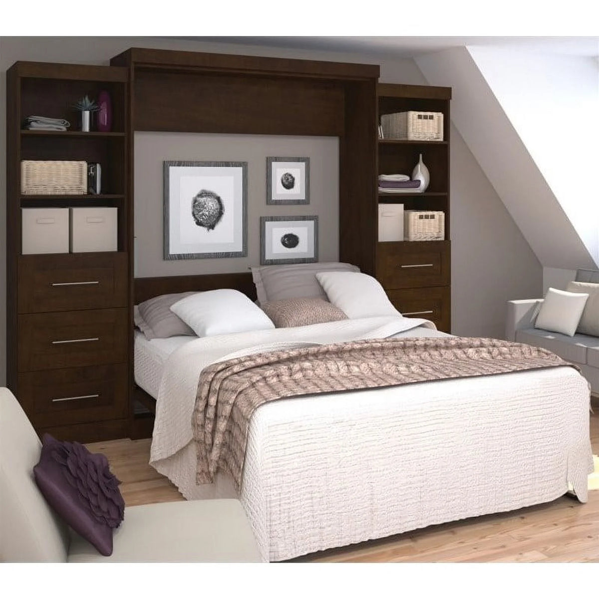 Queen Wall Bed with Storage and 3 Drawer Set V75499