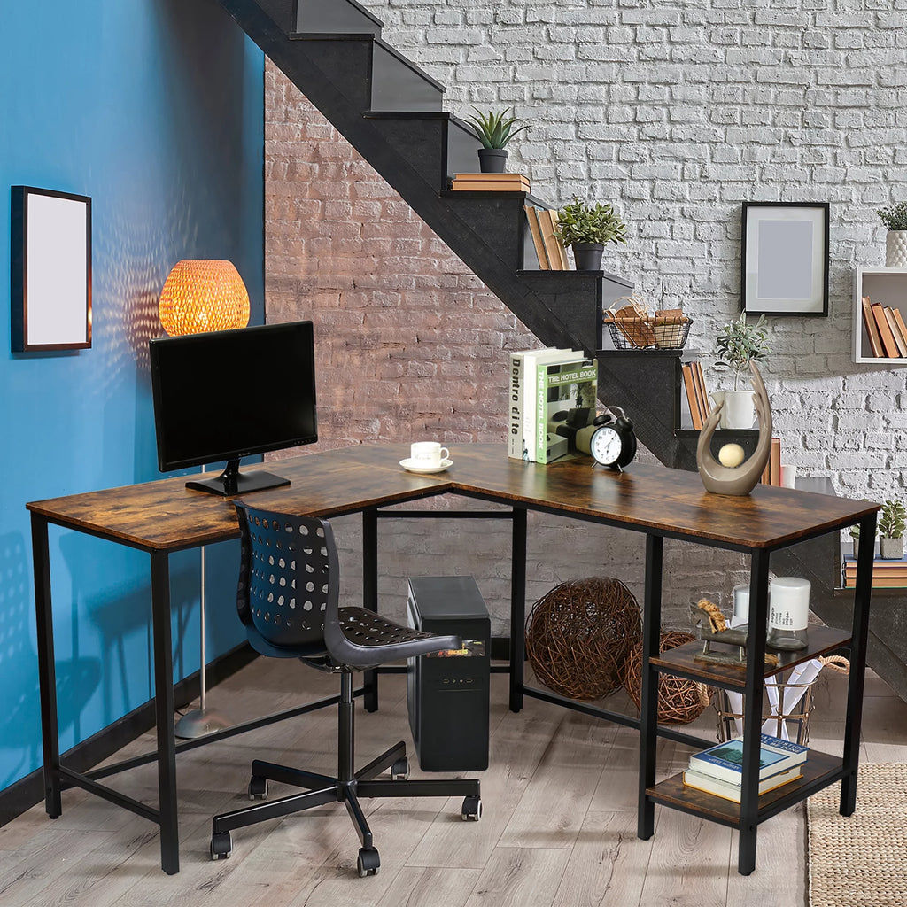 L Shaped Corner Computer Desk 54.3 inch with Storage Shelf R327188