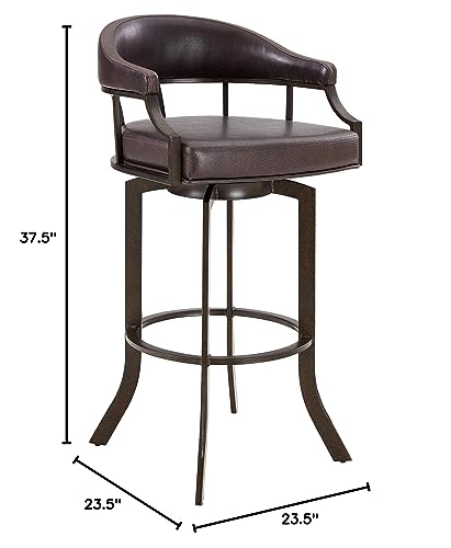 Brown Faux Leather Swivel Metal Kitchen Barstool T7964