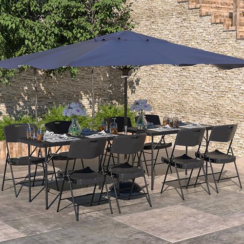 4 Pack Stackable Folding Chairs Plastic Seat Steel Frame Matte Black F790