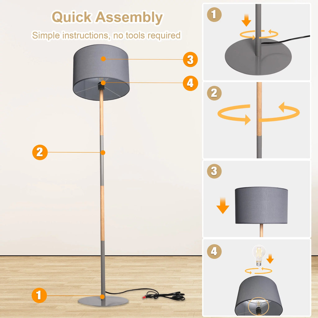 Modern Floor Lamp with 8W LED Bulb, Foot Switch & Fabric Lamp Shade E33643
