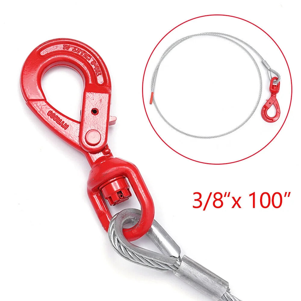 3/8" x 100" Wire Rope Steel Winch Cable with Swivel Hook H318