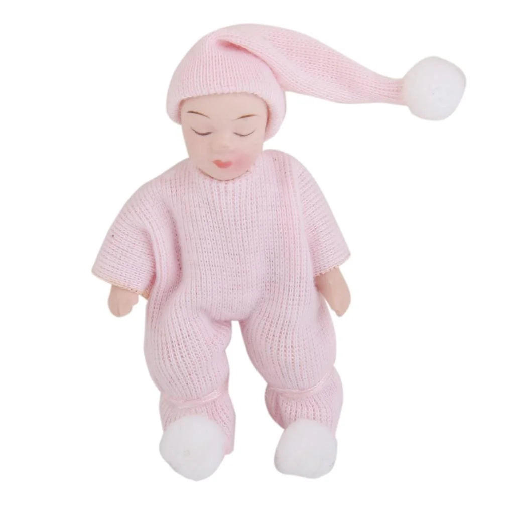 Porcelain Doll People Figure with Pink Sweater & Hat Y4815