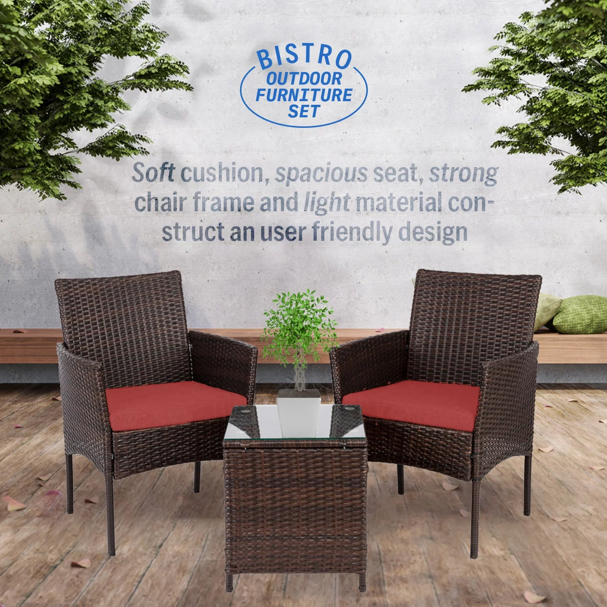 3 Piece Rattan Outdoor Furniture Set L2664