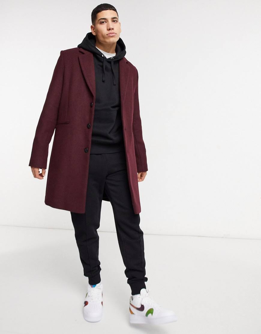 Wool Mix Overcoat in Port-Red L834