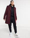 Wool Mix Overcoat in Port-Red L834