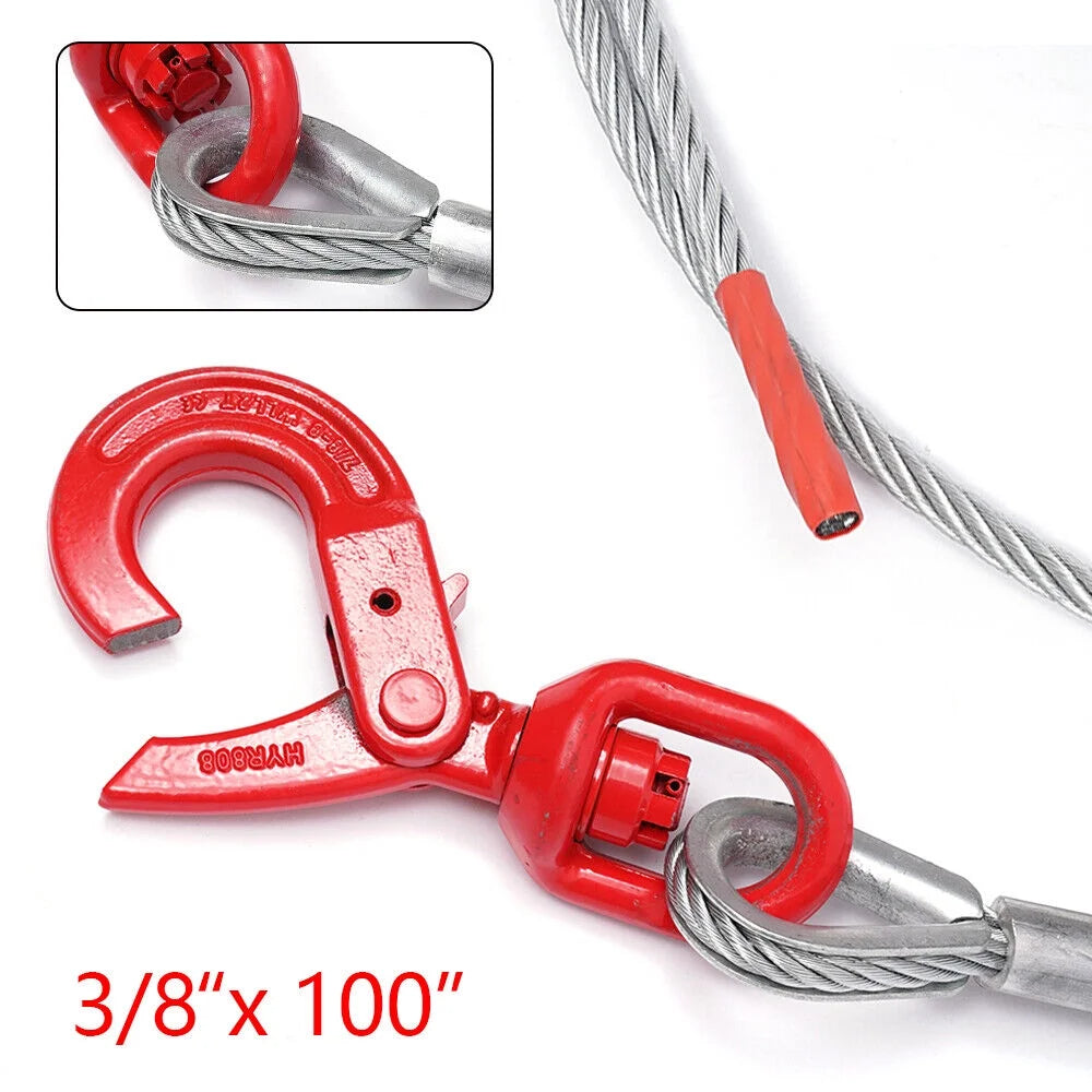 3/8" x 100" Wire Rope Steel Winch Cable with Swivel Hook H318