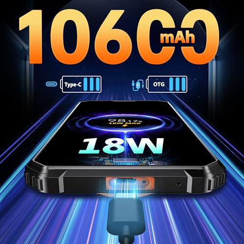 Rugged Smartphone Unlocked 24+256GB Android 14 6.52” HD Display 10600mAh IP68 Waterproof Dual Sim NFC Q5823