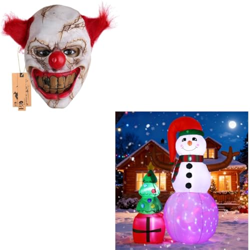Scary Clown Mask & Inflatable Snowman Decor U446915