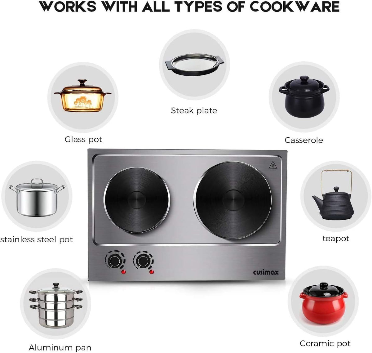 1800W Stainless Steel Double Electric Hot Plate T536306
