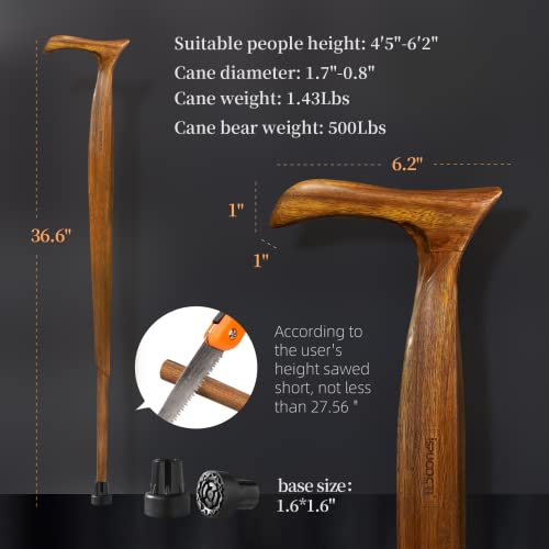 Natural Solid Wood Walking Cane with 3 Rubber Tips and Travel Bag W38777