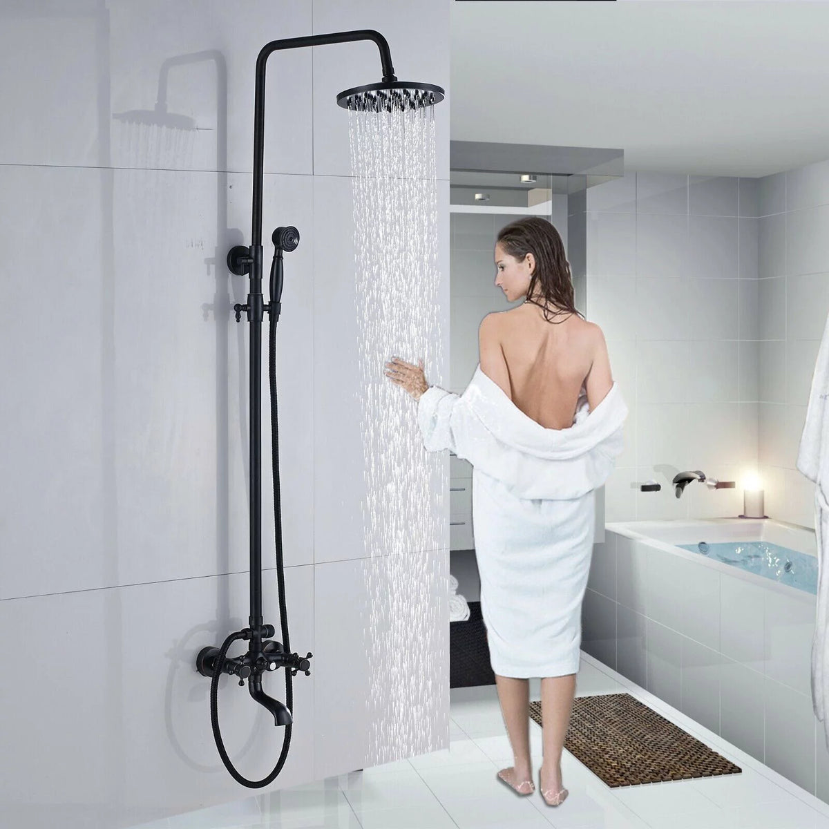 Oil Rubbed Bronze Exposed Shower Faucet Set 8" Rain Head T837