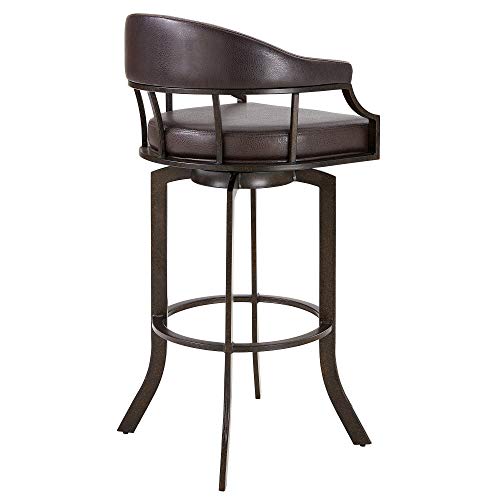 Brown Faux Leather Swivel Metal Kitchen Barstool T7964