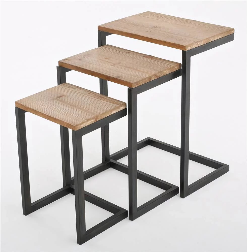 Modern Industrial Firwood Nesting Tables Set of 3 W4021