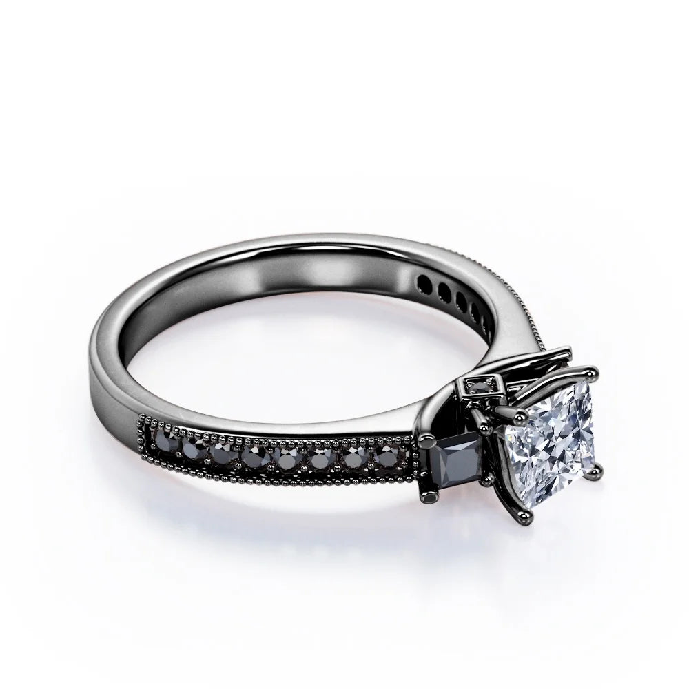 0.5 TCW Princess Cut Moissanite Engagement Ring with Lab Created Black Diamond E71266