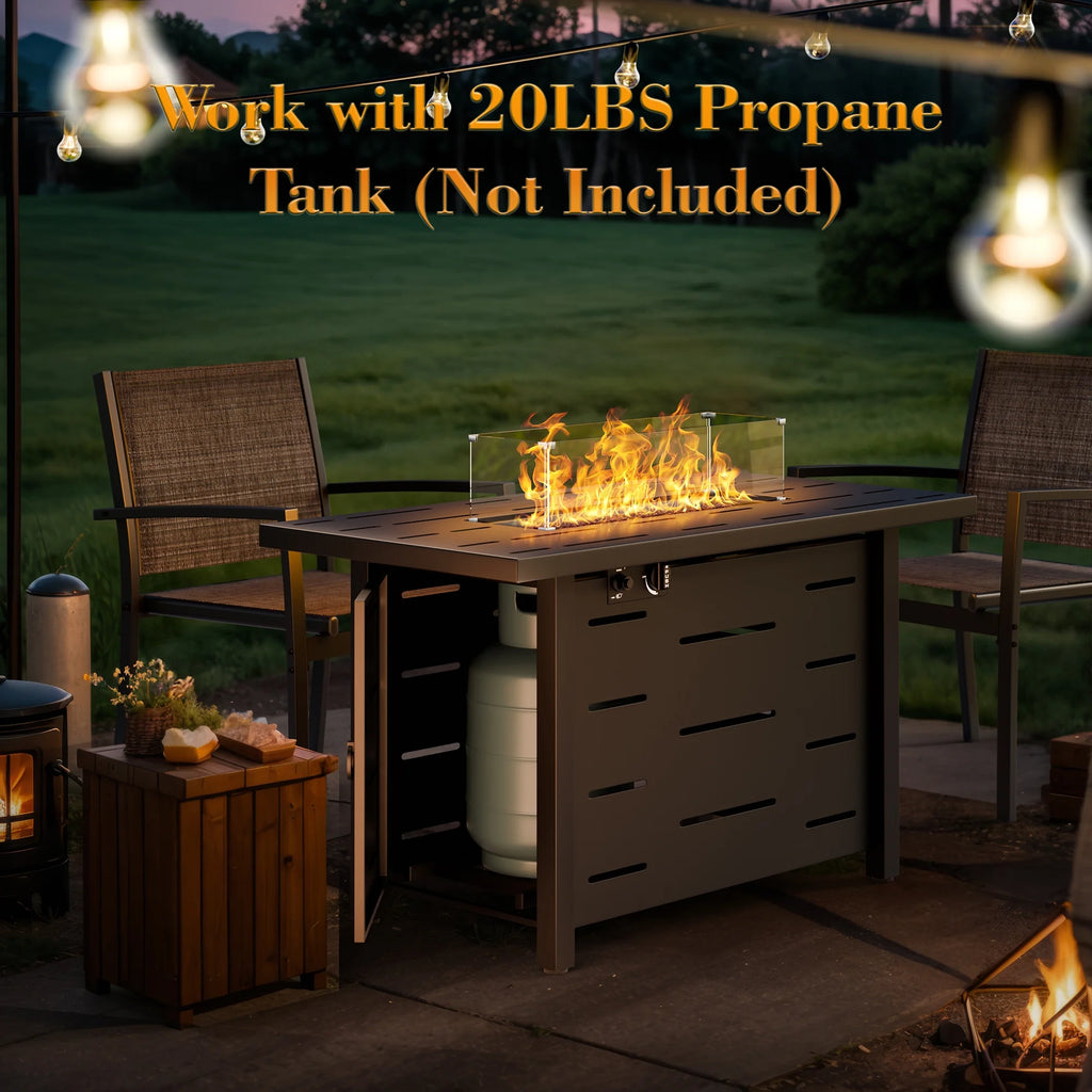43 Inch Propane Gas Fire Pit Table with Lid and Lava Rock F873