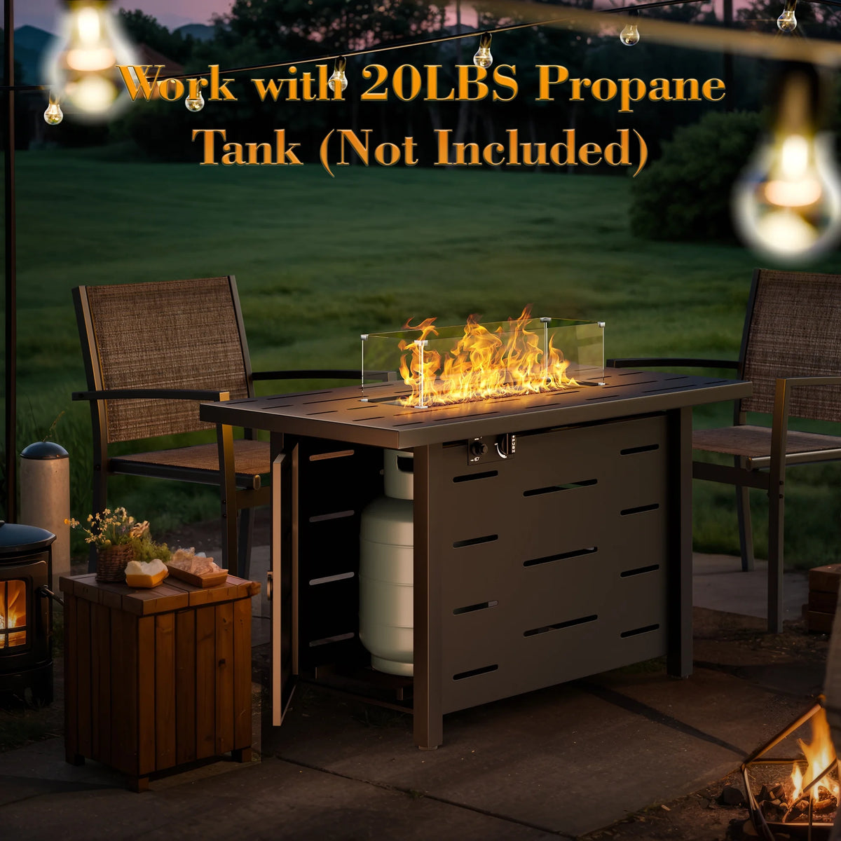 43 Inch Propane Gas Fire Pit Table with Lid and Lava Rock F873