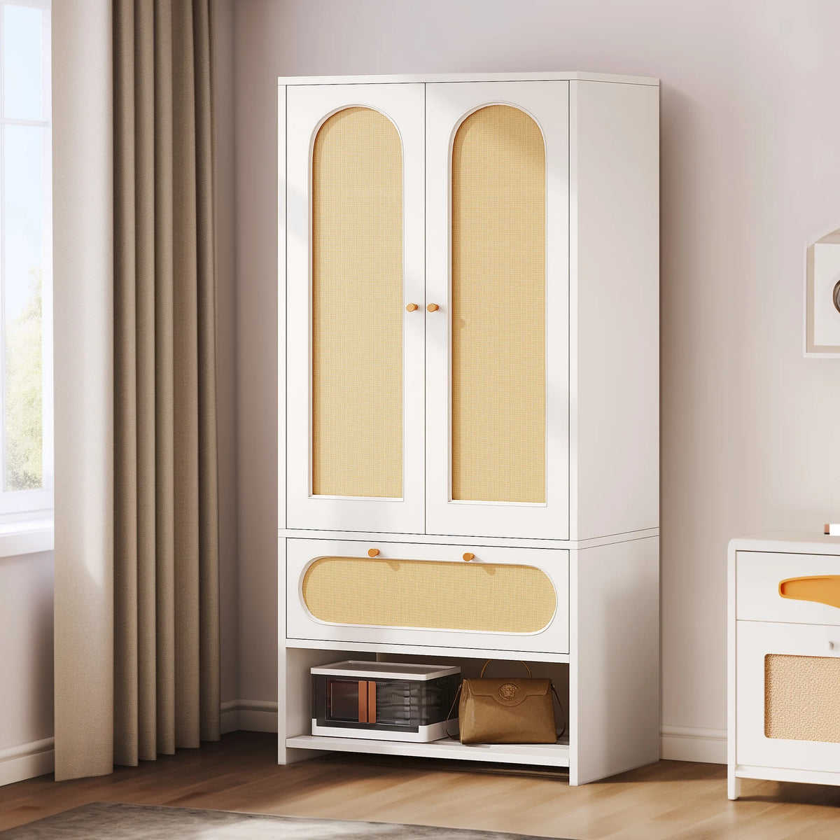 Natural Rattan Armoire Wardrobe Closet Cabinet with 2 Doors R823833