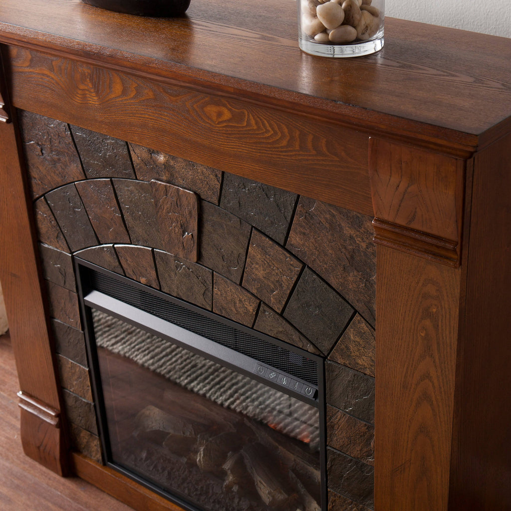 Antique Oak Electric Fireplace L912738