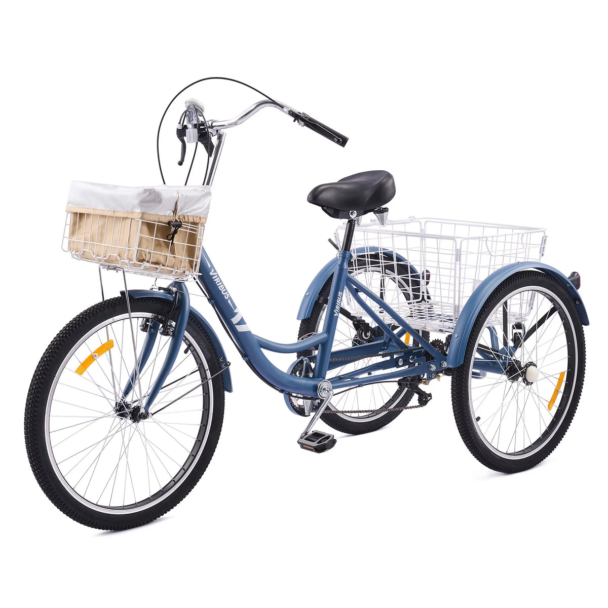24 Inch 7 Speed Adult Trike with Adjustable Seat and 2 Baskets Matte Gray B455276