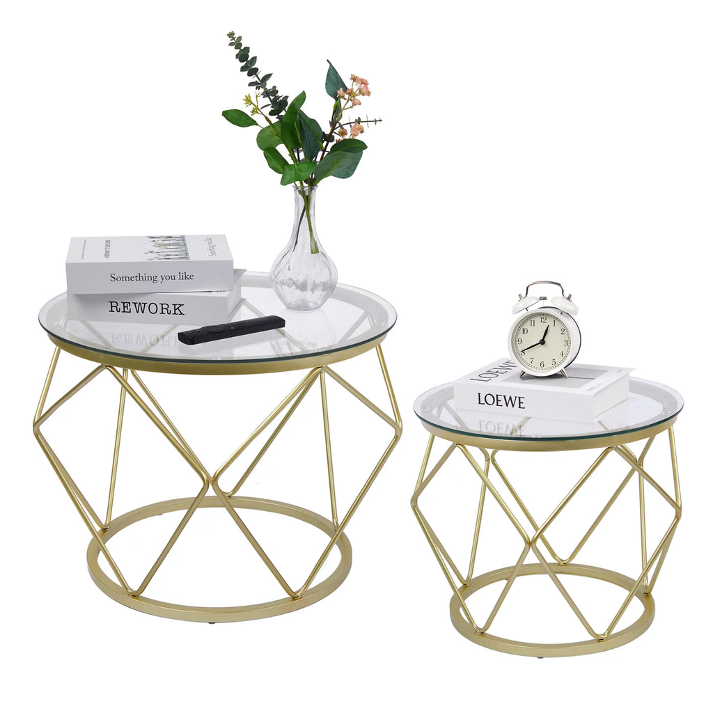 Round Coffee Table Set of 2 with Tempered Glass Top M529