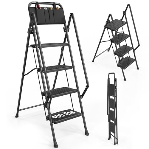 3 Step Folding Ladder with Handrails Black I86774