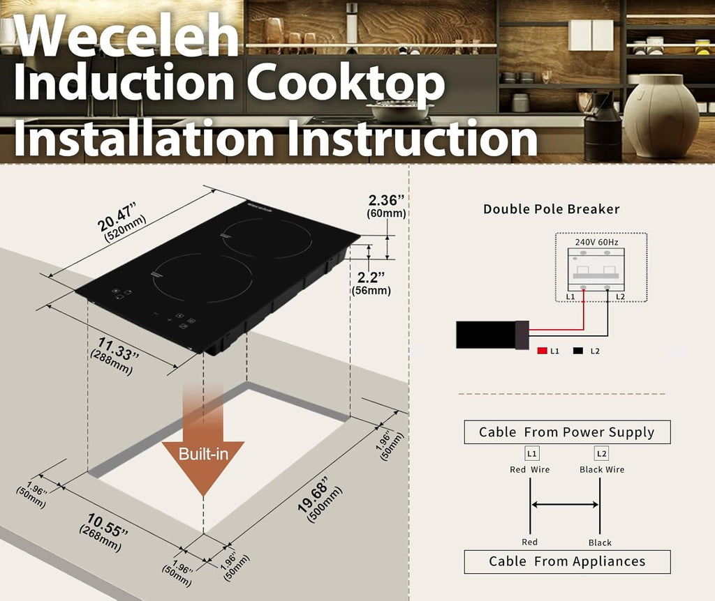 Induction Cooktop 2 Burner 12 Inch Electric Stove Top 3500W Built-in Dual Induction Cooker G3418