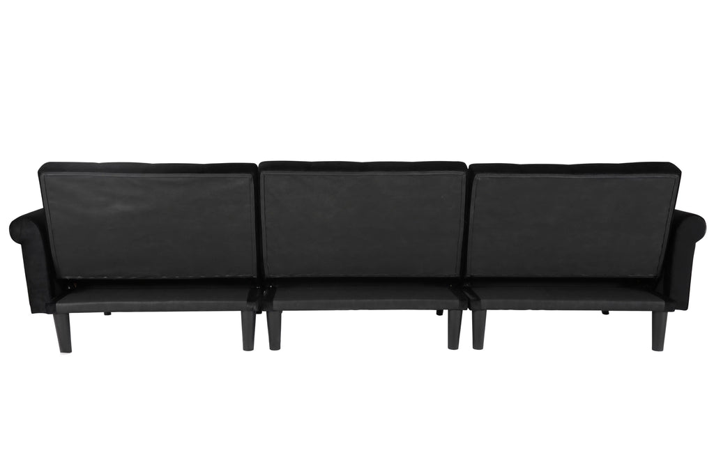 Black Velvet Sectional Sofa with Reversible Chaise R818