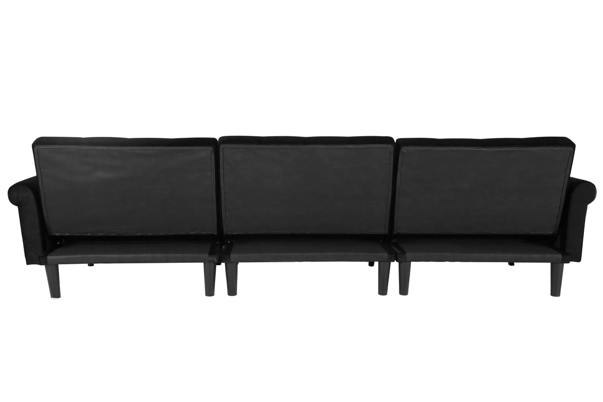 Black Velvet Sectional Sofa with Reversible Chaise R818