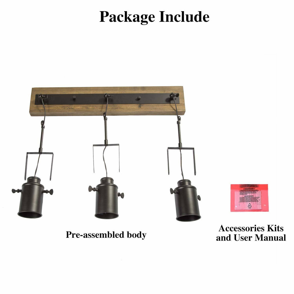 3-Light Industrial Wood Canopy Ceiling Wall Light E2046