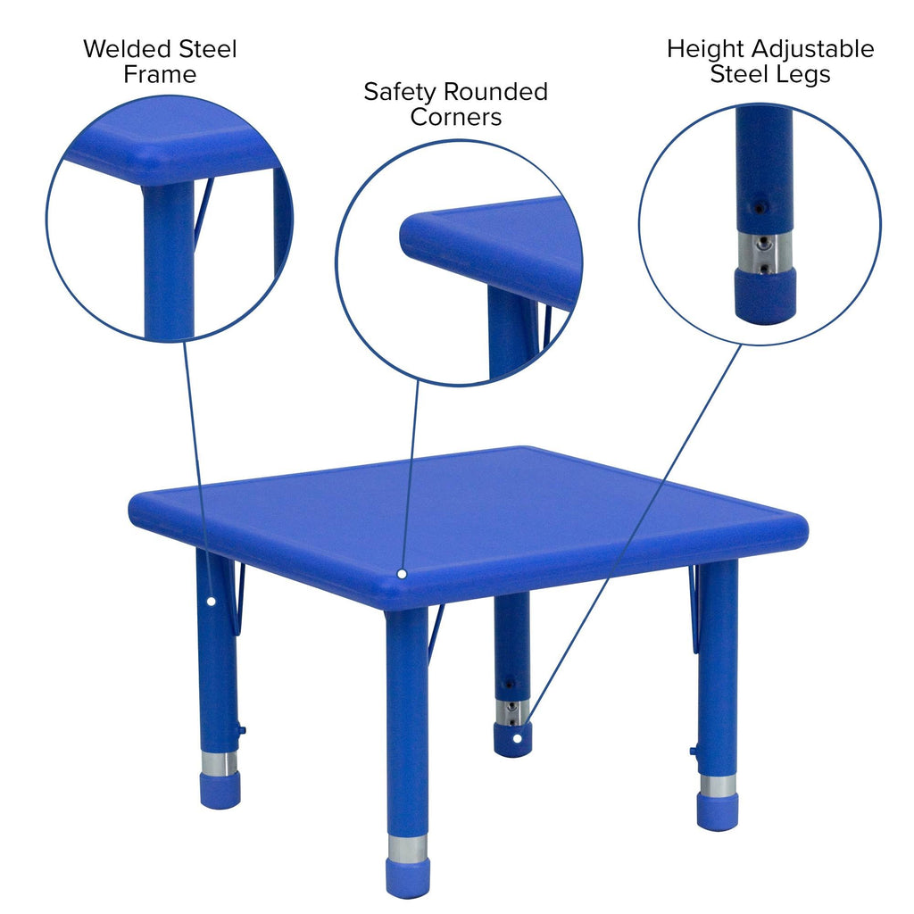 24x22 Square Blue Plastic Height Adjustable Activity Table P4450